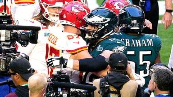 Travis Kelce Gets Hug From Brother Jason On Field After Super Bowl Win